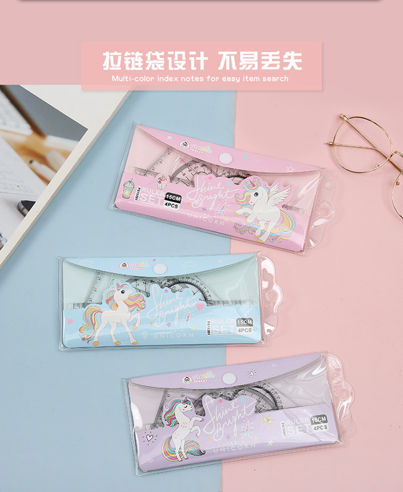 Transparent ruler set, ruler set for students, cute and girlish four-piece ruler set, simple and fresh pic 8