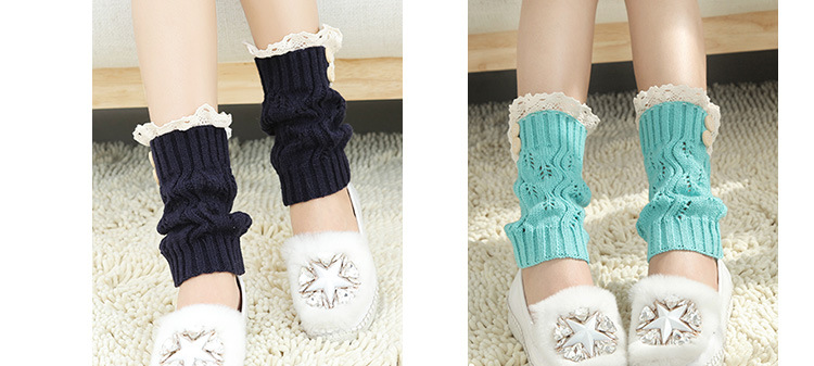 Korean knitted warm leg guards for autumn and winter, sweet solid color lace cutout leg covers, loose button ankle boot covers pic 18