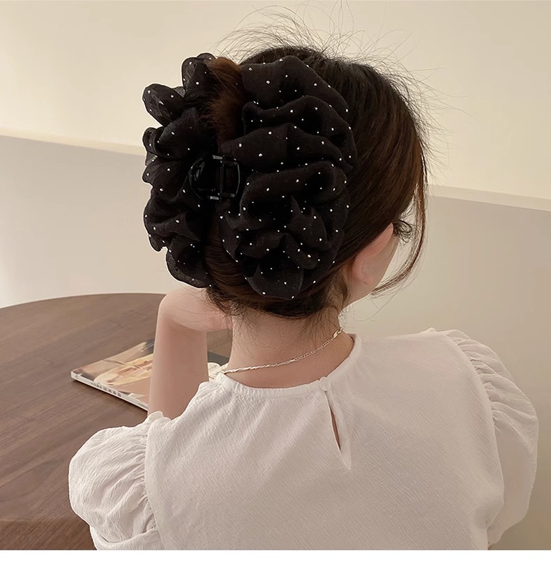 双面网纱云朵泡泡抓夹女气质蝴蝶结发夹女高级感后脑勺鲨鱼夹头饰详情2