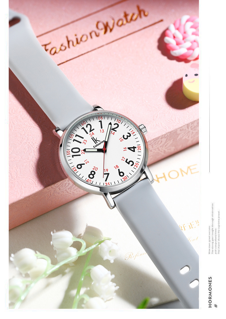 抖音爆款女士硅胶手表 跨境简约防水手环 高级轻奢夜光石英女表详情13