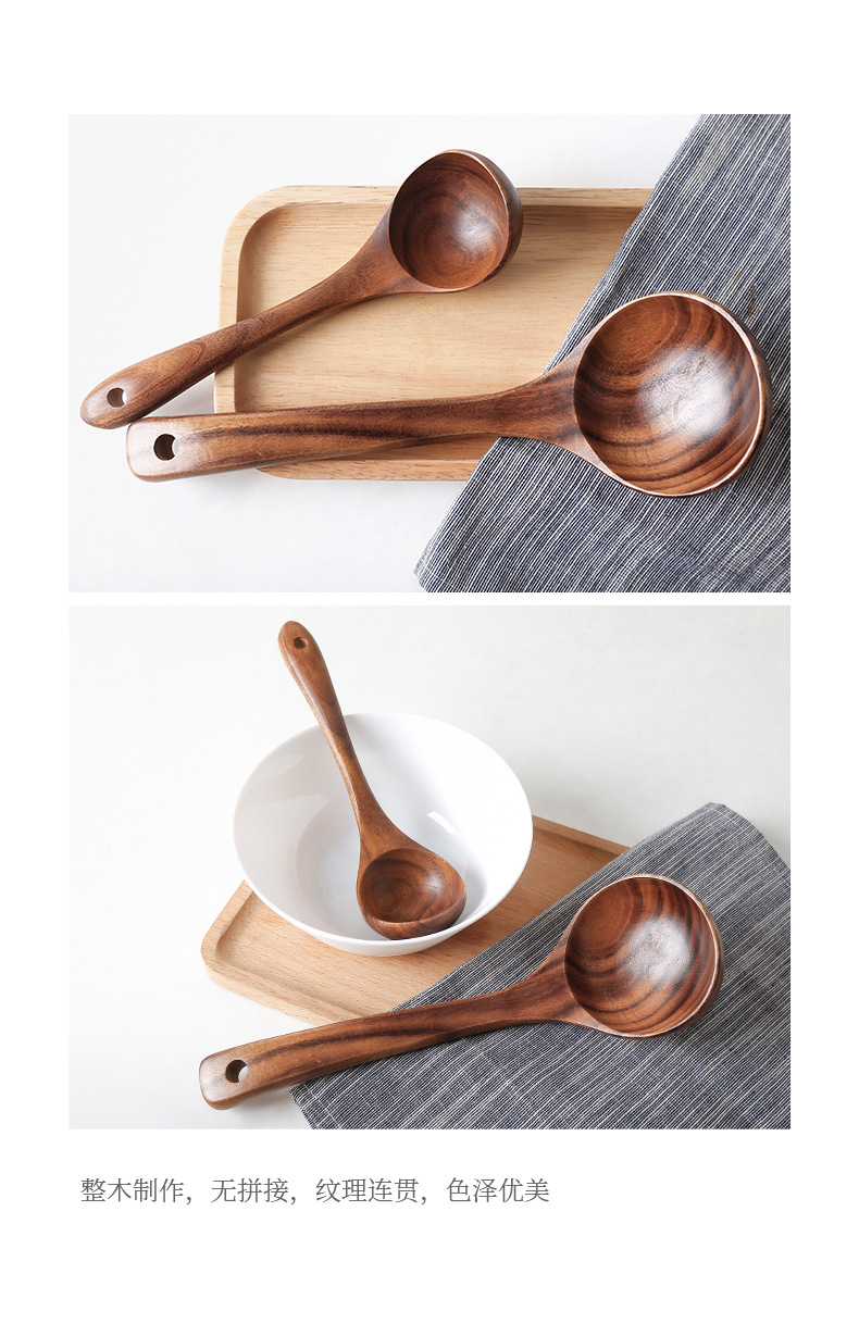 Tao Bao Wang Teak soup spoon, unpainted solid wood long-handled household extended clay pot spoon for soup, porridge and congee pic 6