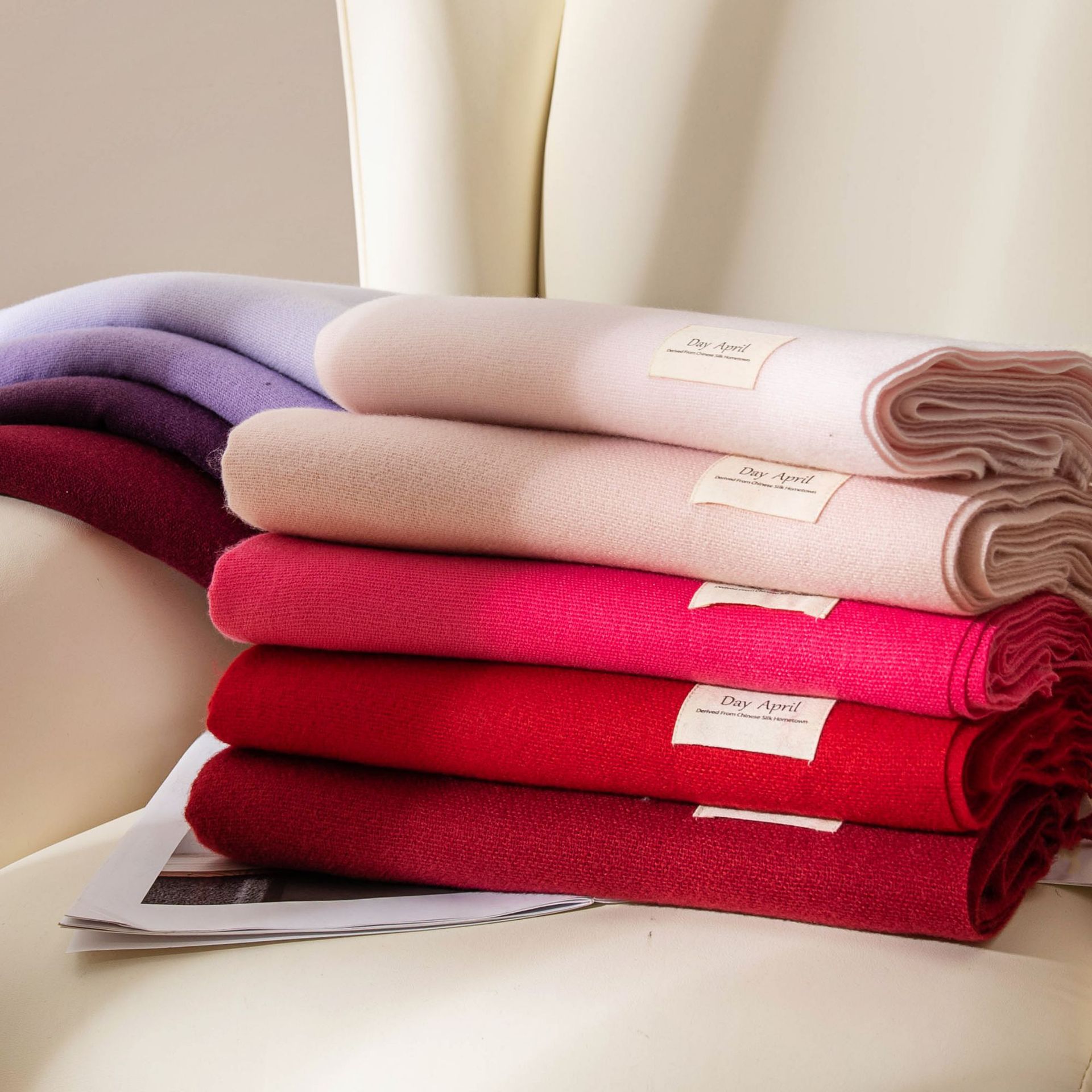 New autumn and winter Ankela red scarf for women, a high-end and versatile faux cashmere scarf in solid color, a warm scarf shawl pic 33