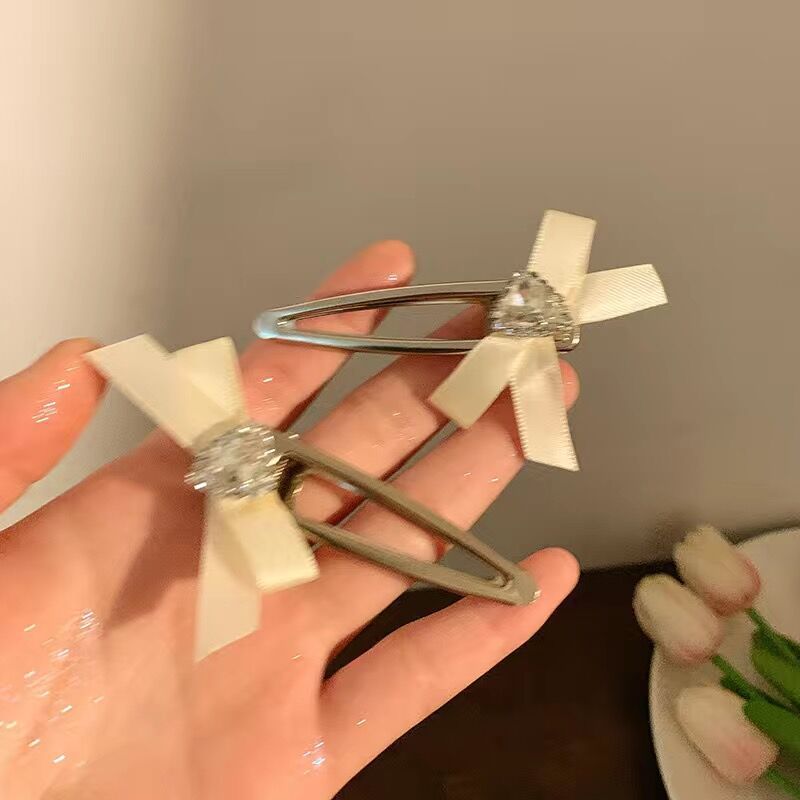 y2k Girl Heart Heart water Diamond pink bow hair clip, female bangs side hair clip, sweet duckbill hair accessory pic 11