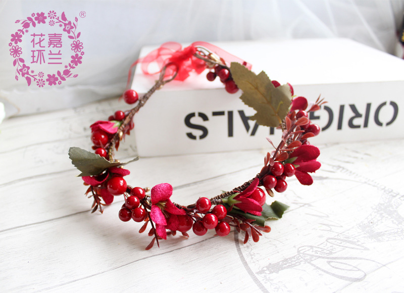 Jialan Flower Ring Berries Original pure hand-woven flower rings, beautiful bridal wedding photography styling accessories, hair bands pic 8