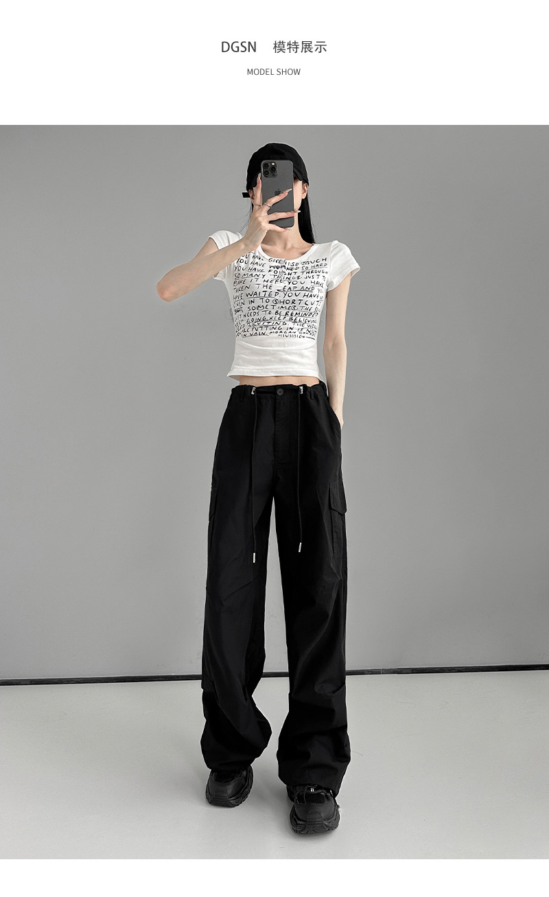 美式白色工装裤女夏季薄款潮流百搭宽松显瘦束脚休闲裤高腰运动裤详情8