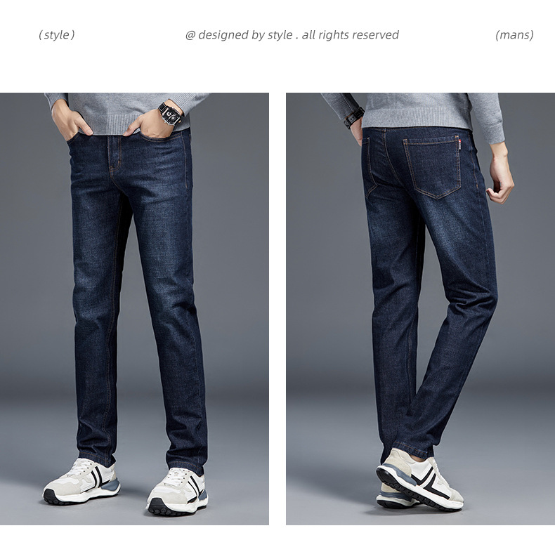 Fleece jeans for men in winter, mid-waist no-iron casual pants, warm thickened stretch straight-leg pants for men pic 12