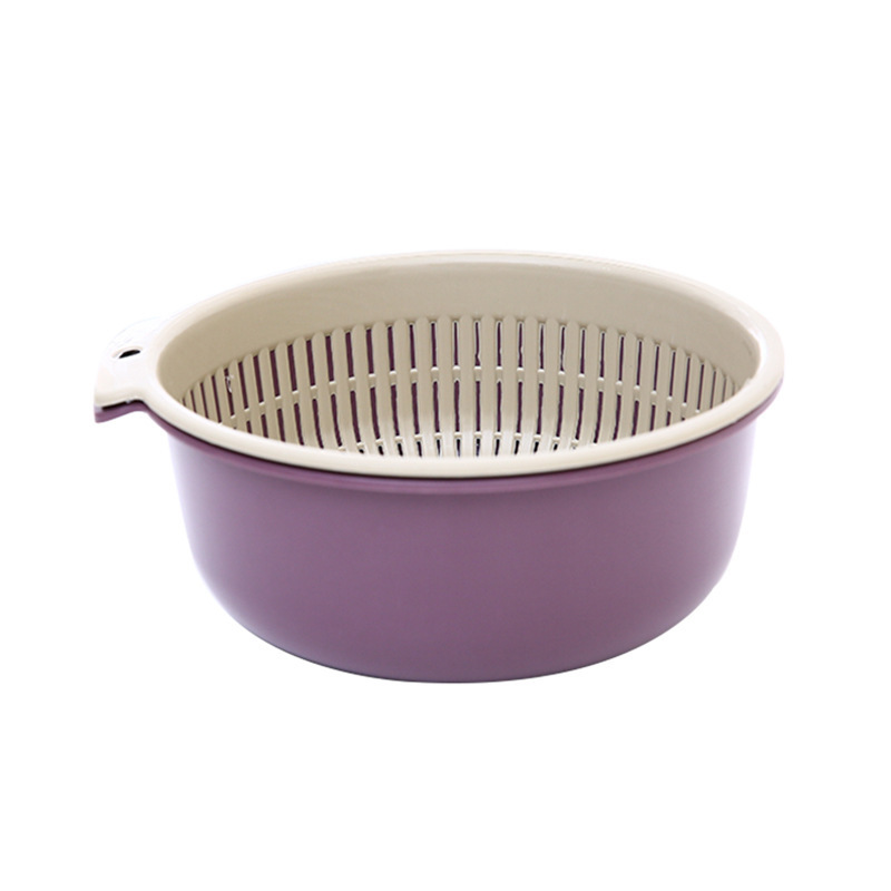 Double-layer plastic color-blocking draining basket for fruits and vegetables in the kitchen pic 2