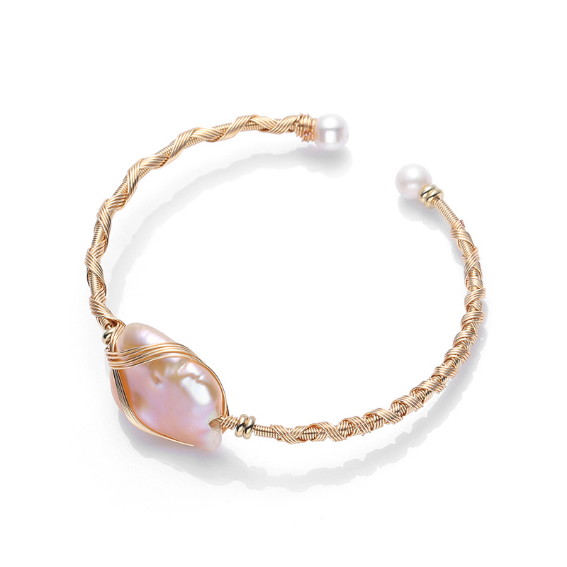 Natural freshwater pearl bracelet, 14K gold-plated, cross-wound, small square brand Baroque pearl bracelet for women pic 11