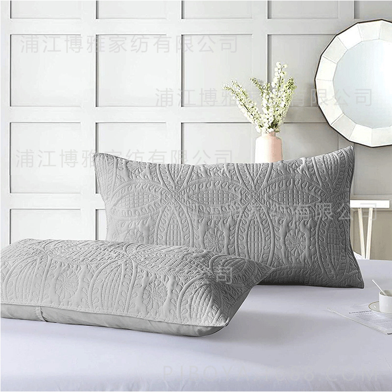 Boya Home Textile Wholesale 2022 High-quality Summer Three-piece Set Solid color Gongsatin Jacquard quilted high-count high-density Pillowcase pic 4