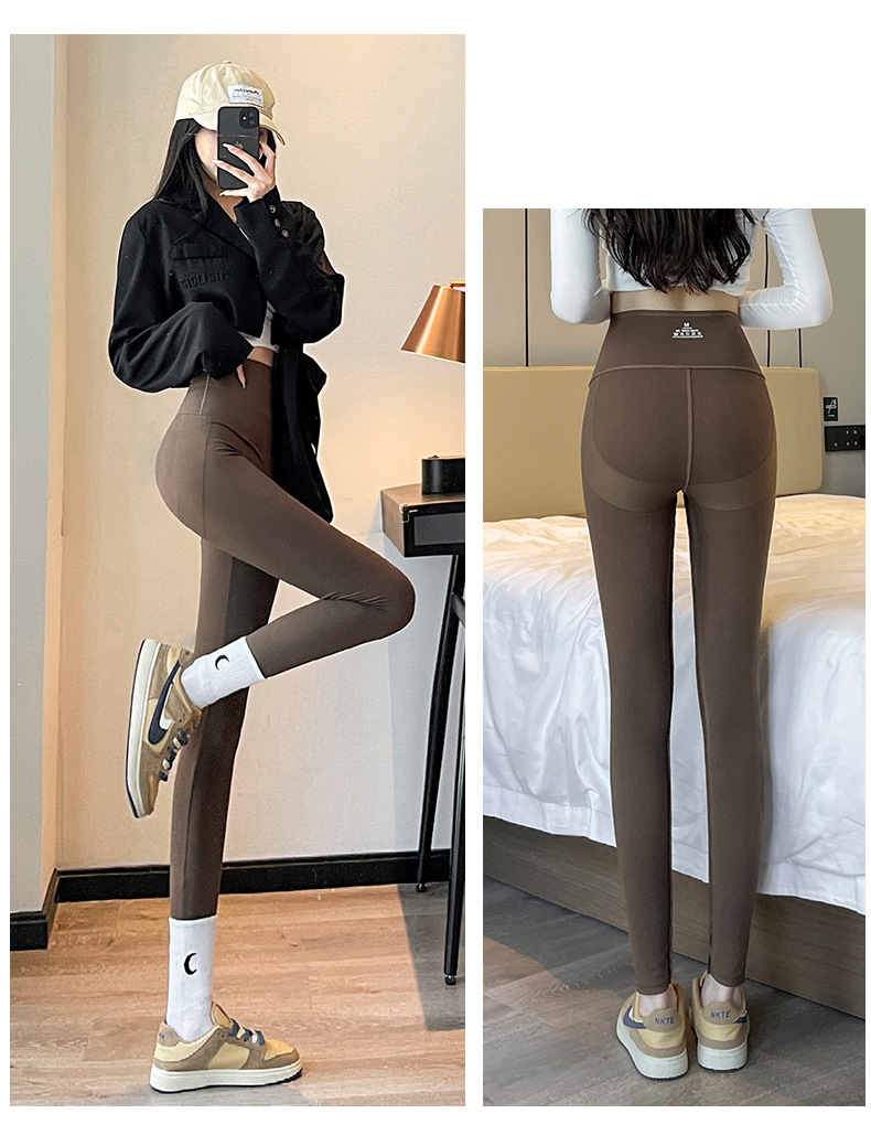 Pantalones de tiburón pulido para mujeres primavera nuevo tamaño grande pantalones de barbie color café pantalones de yoga de pies pequeños más polainas leggings al por mayor pic 19