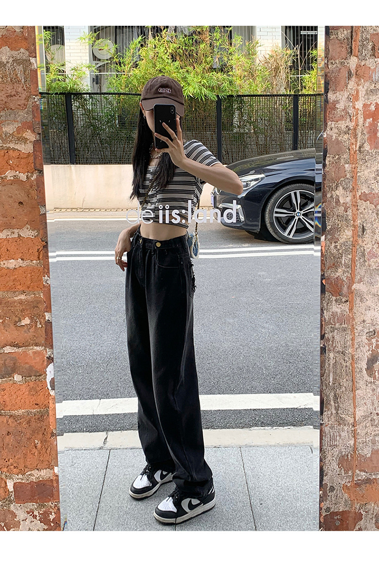牛仔裤女2023新款春秋扣子潮ins垂感高腰小个子直筒宽松阔腿裤详情11