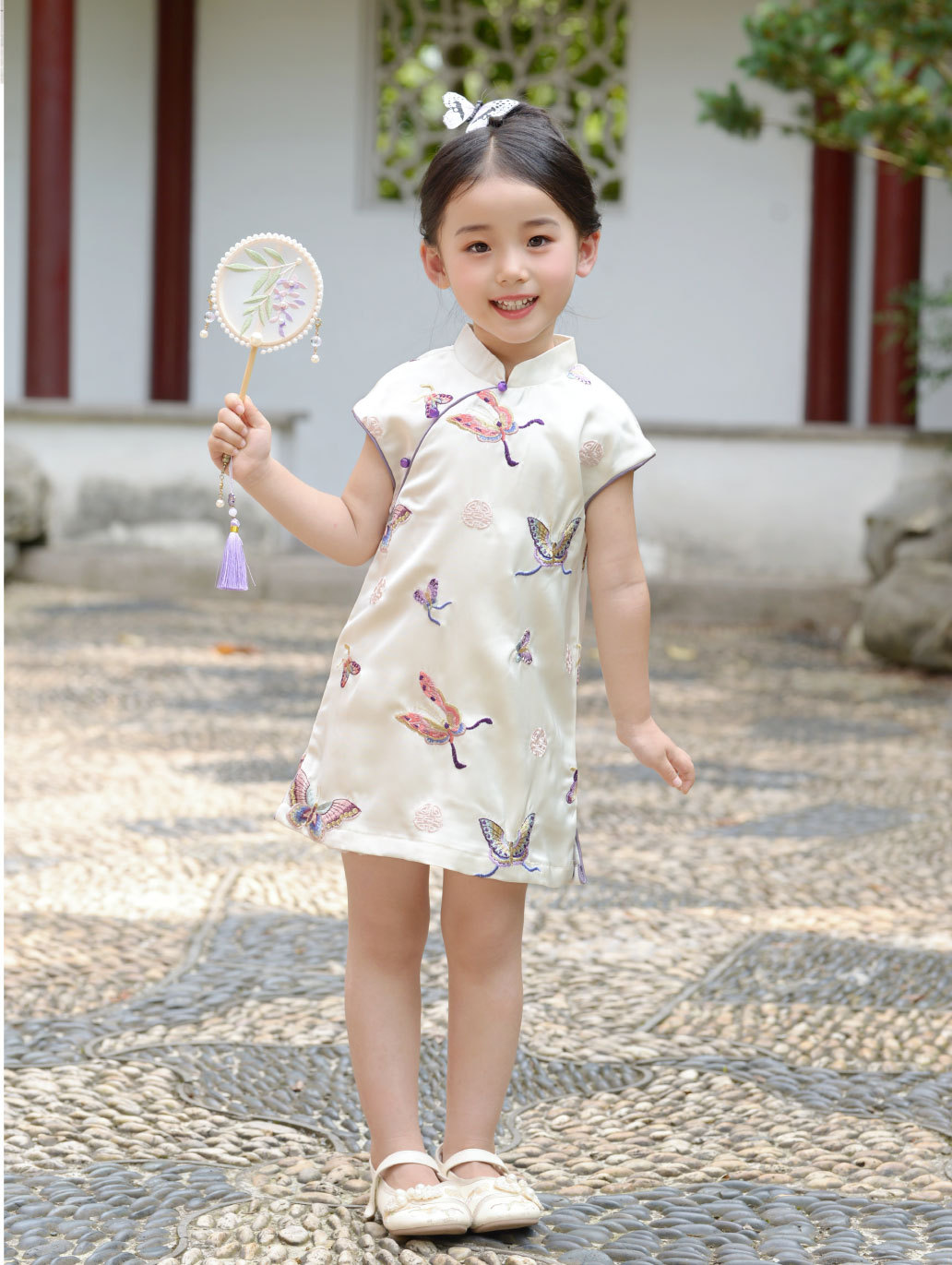 国潮女童夏款无袖旗袍裙中国风童旗袍蝴蝶飞飞唐装汉服童装详情6