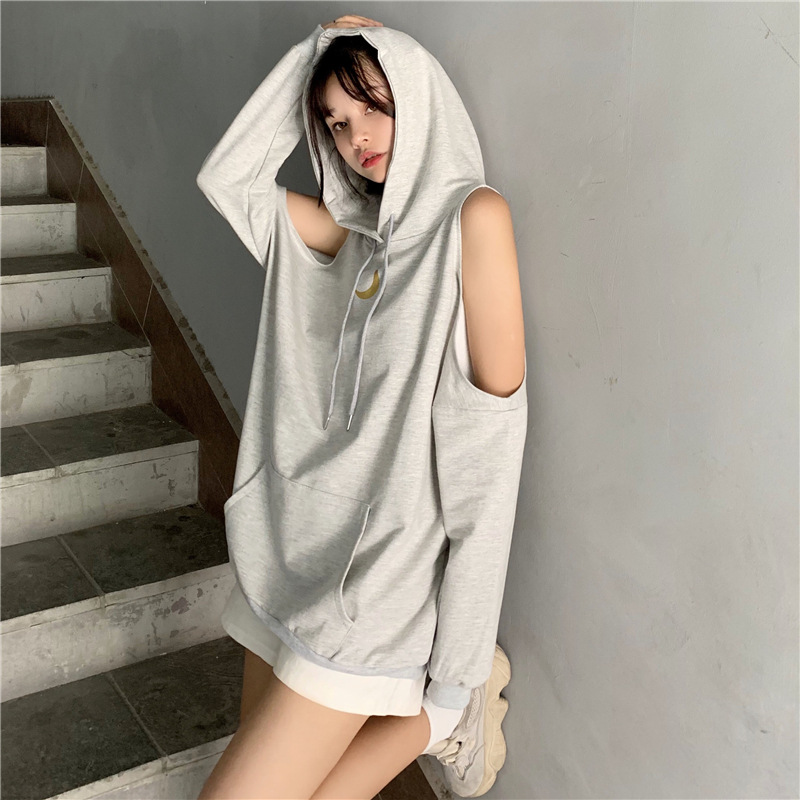 Autumn long off-the-shoulder vetiver hoodie for women, a new, laid-back and stylish loose hooded jacket pic 11