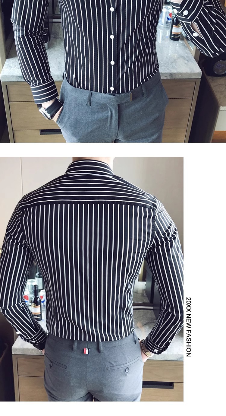 2025春季新款时尚条纹男士长袖衬衫显瘦韩版时尚修身青年帅气衬衣详情20