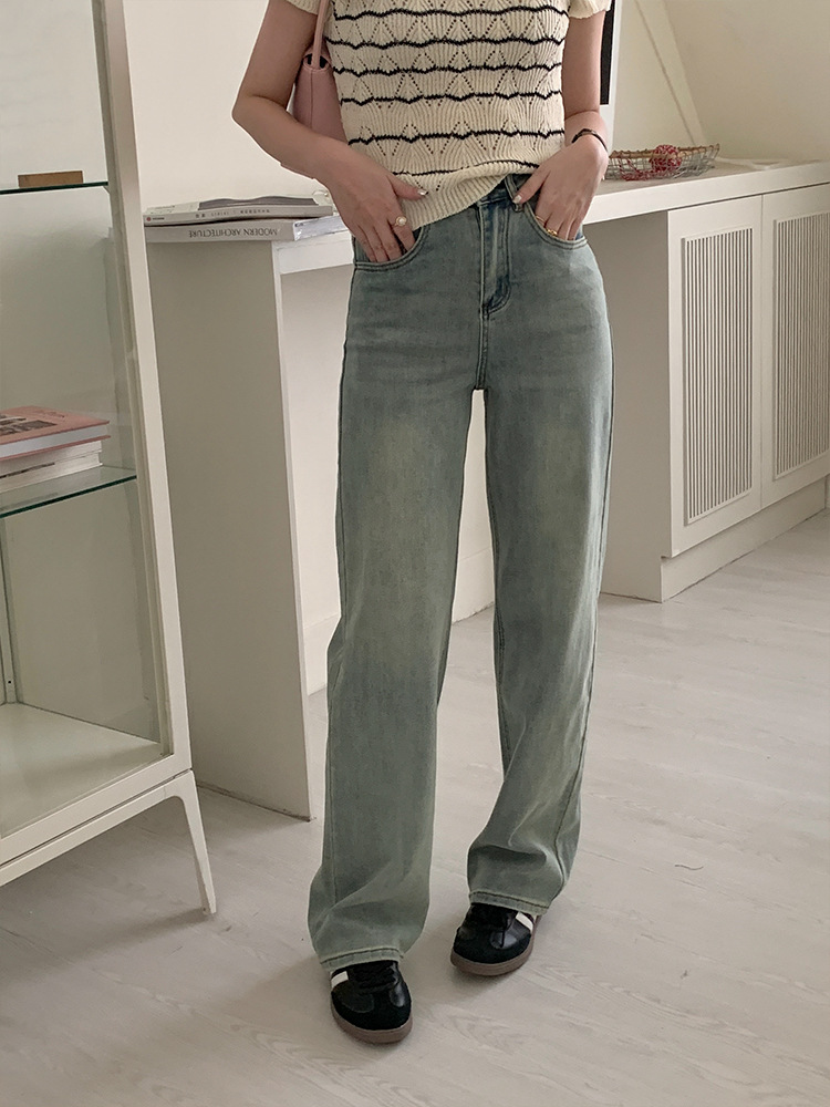 Korean chic washed cotton jeans for women 2023 summer new style narrow stretch wide-leg pants pic 23