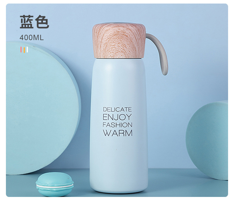 可爱批发日系木纹创意小清新水杯便携带提绳不锈钢保温杯详情8