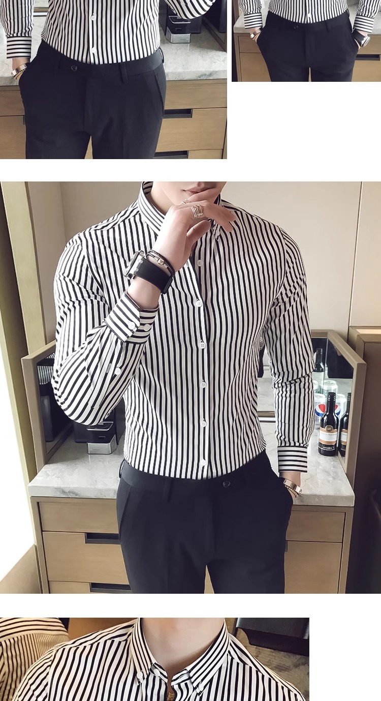 2025春季新款时尚条纹男士长袖衬衫显瘦韩版时尚修身青年帅气衬衣详情17