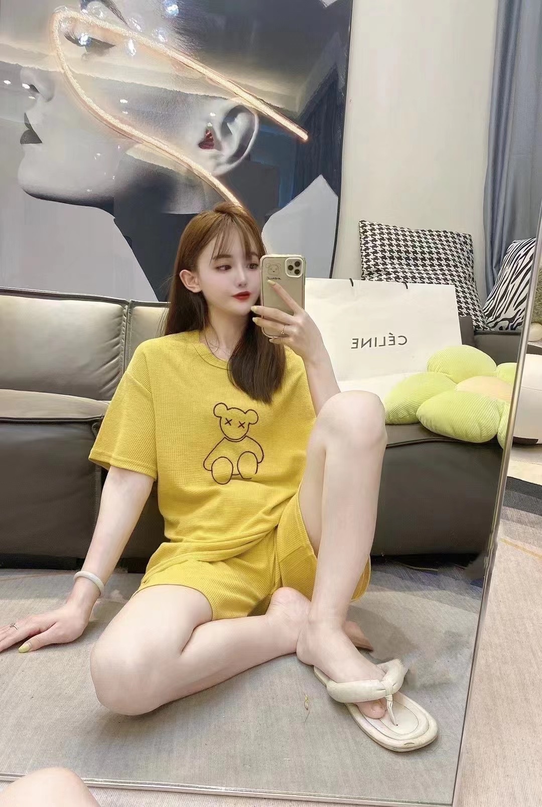 Waffle Bear Set 2022 New Fashion Embroidered outerwear, home wear, short-sleeved, trendy shorts, two-piece set for women pic 20