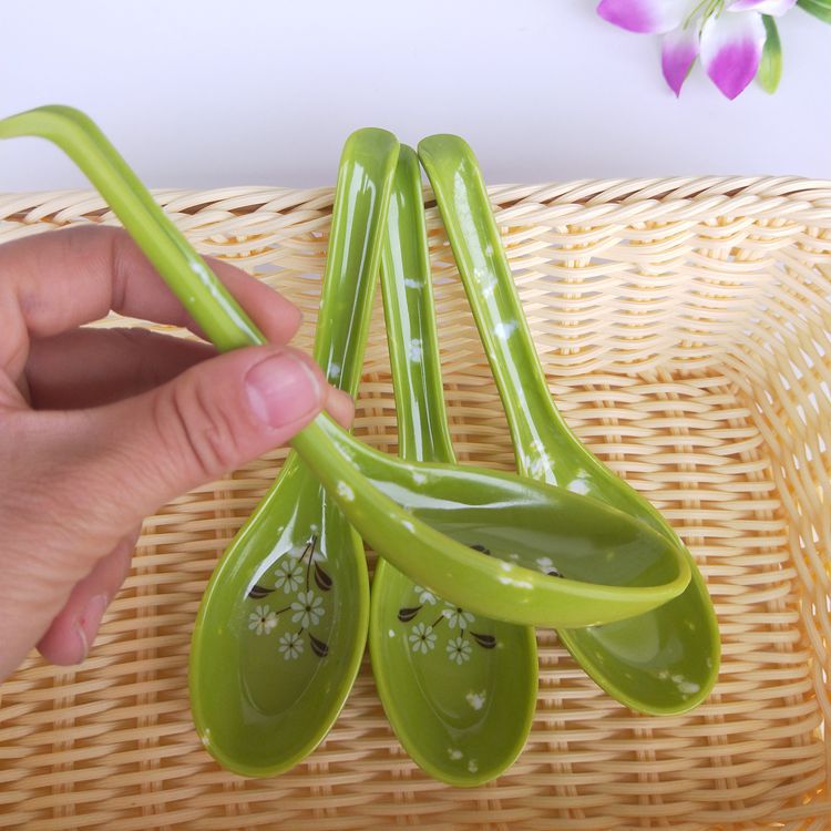 Green jade-like spoon, rice spoon, small rice spoon, porcelain-like melamine spoon, green fast food spoon pic 5