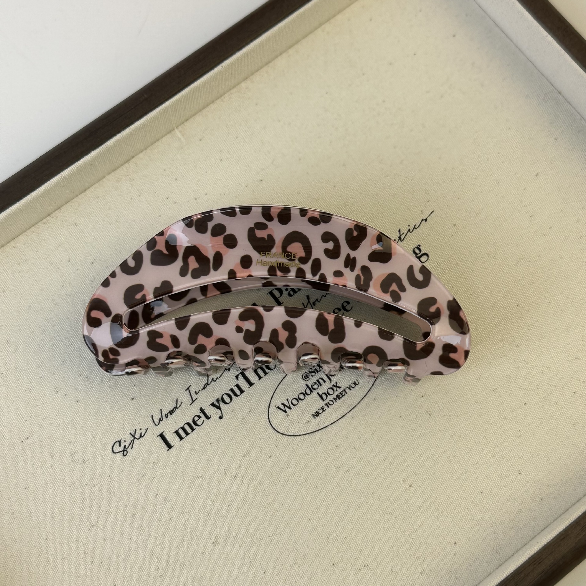 Sweet pink leopard print acrylic hairpin, feminine charm, back of the head updo, shark clip hair accessory pic 3