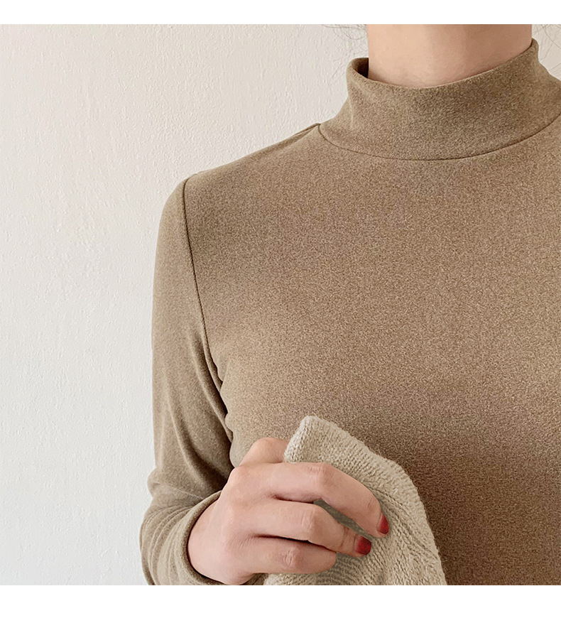 A German velvet semi-high-neck white base layer for women, paired with a stylish, thickened, brushed, and form-fitting mid-neck base layer for autumn and winter pic 51