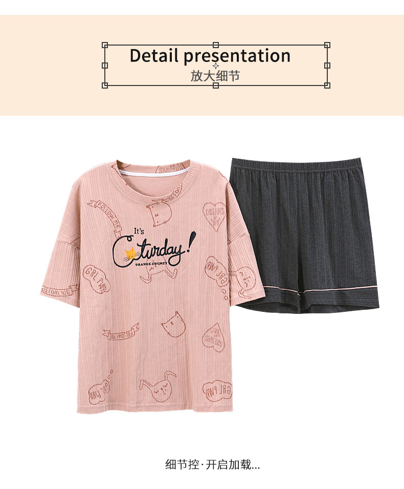 Novedades pareja manga corta pantalones cortos pijamas mujer verano slim algodón peinado hombre traje de hogar suelto casual cartoon pic 41