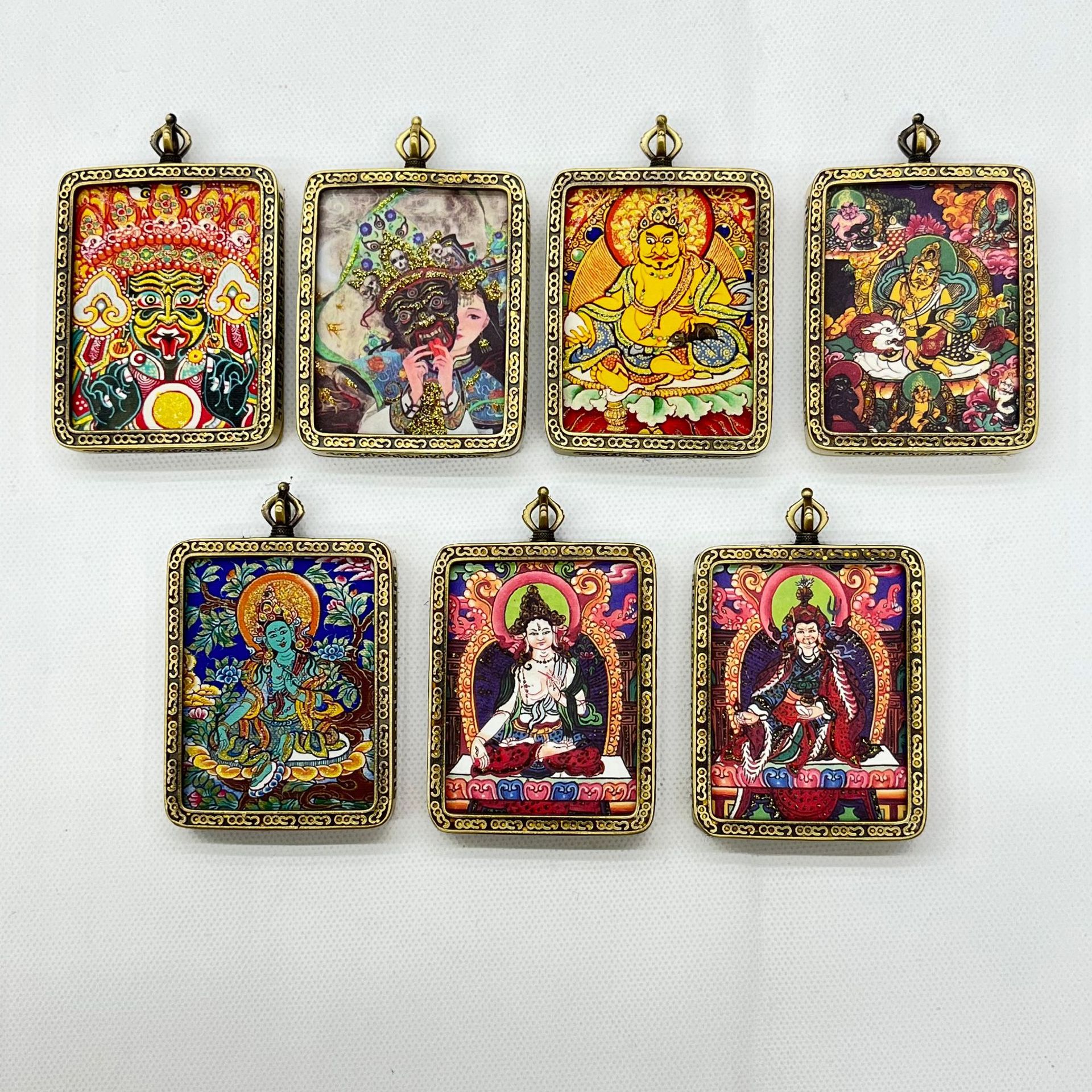 铜描金唐卡项链吊坠 扎基拉姆黄财神绿度母莲花生大师八大守护神详情2