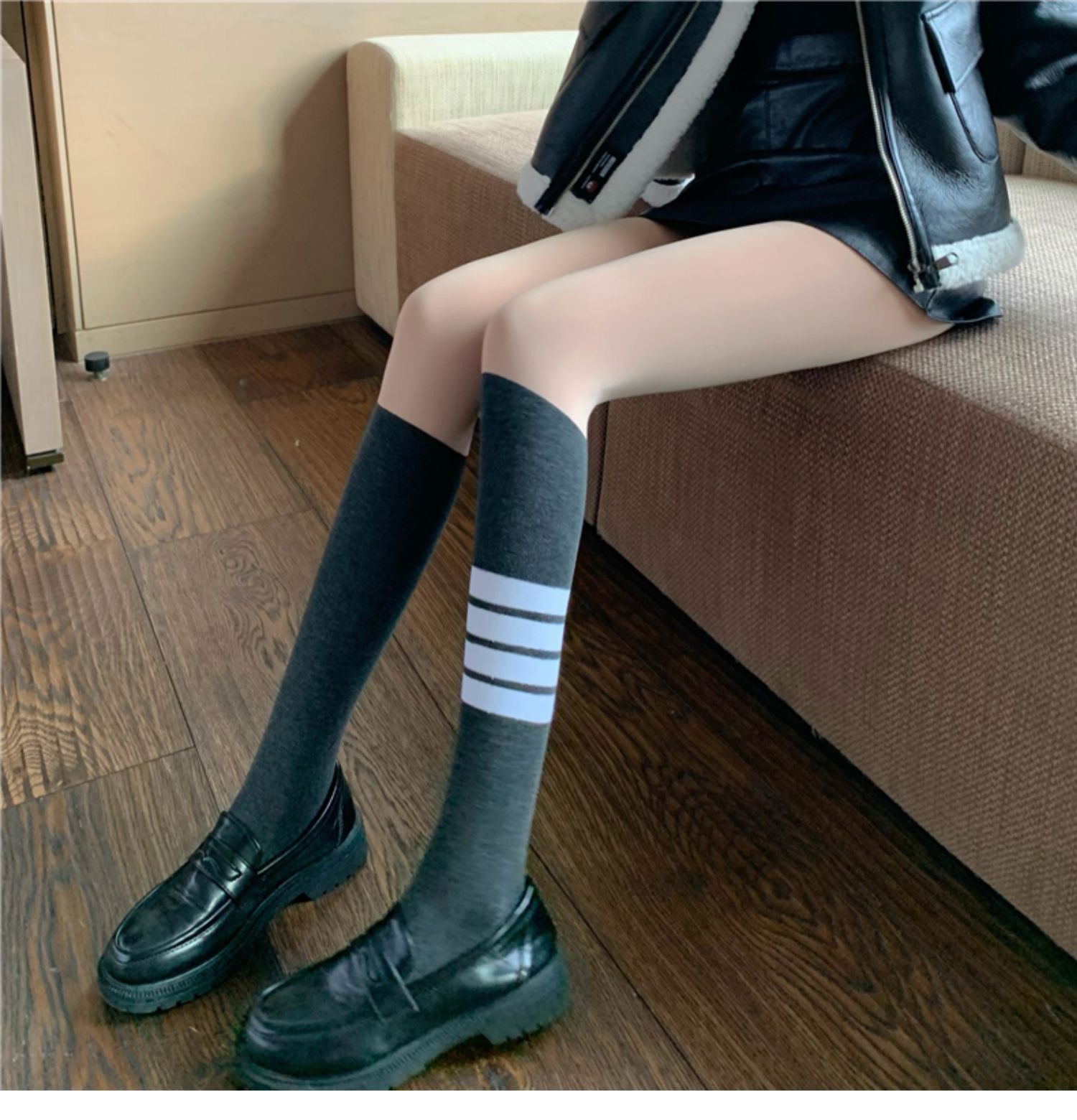 Spring and autumn base stockings patchwork style faux mid-calf thickened and fleece stockings are a fashionable and light-sensitive leg accessory pic 5
