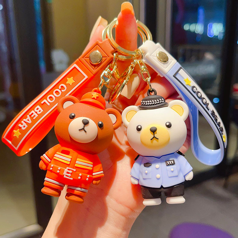 卡通小熊警察钥匙扣公仔消防员小熊包包汽车挂饰娃娃机小礼品批发详情6
