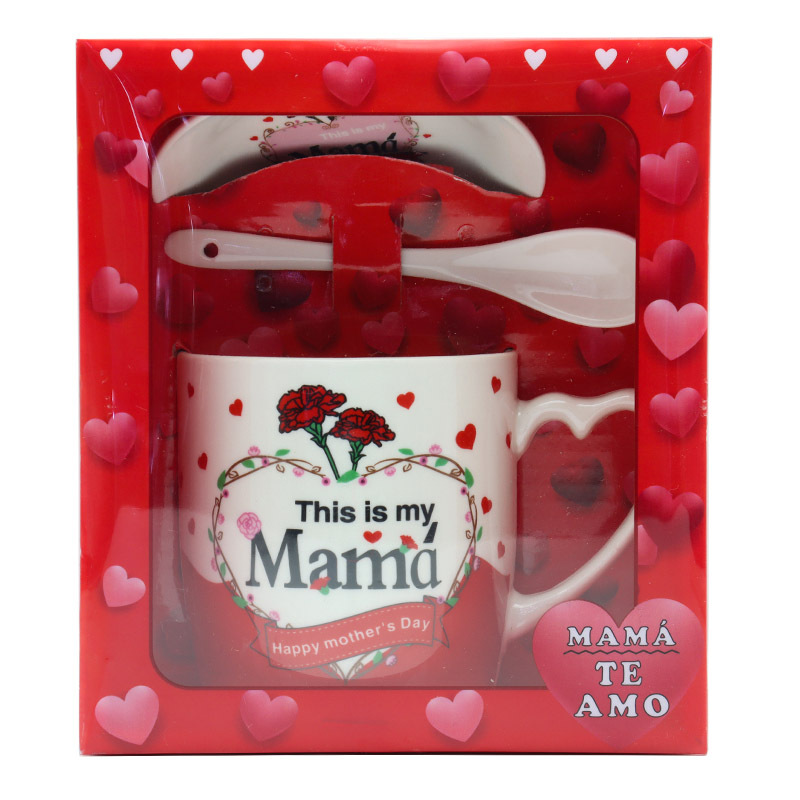 创意镀金西语母亲节陶瓷马克杯牛奶杯大容量杯具外贸专供带柄勺托盘咖啡杯套装送妈妈的礼物工厂直供支持多语做客logo详情6