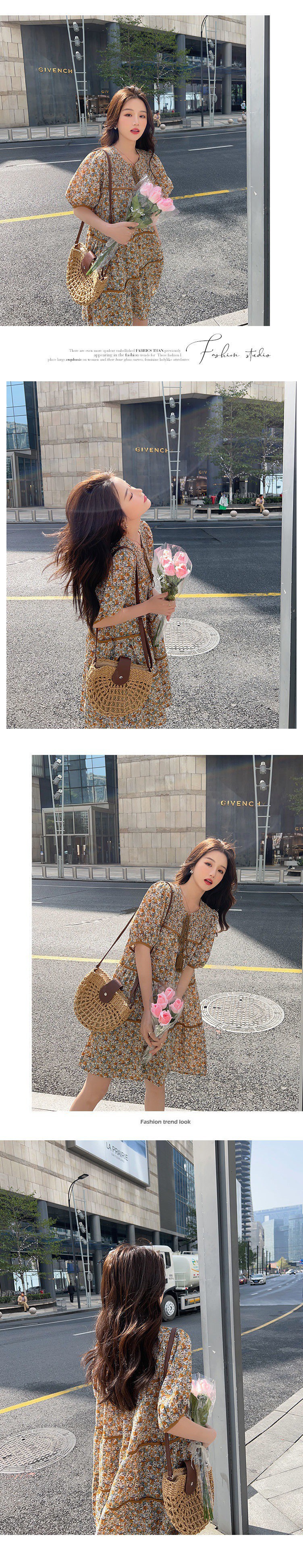 孕妇碎花连衣裙夏装大码宽松上衣小个子复古雪纺裙子潮妈气质短裙详情2