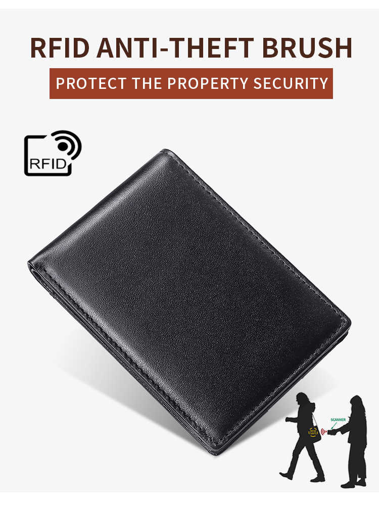 Transfronterizo nuevo estilo europeo y americano de moda para hombres billetera de cuero anti-rfid robo cepillo estilo corto clip de dinero estadounidense mano empuje posición de tarjeta clip de dinero pic 8