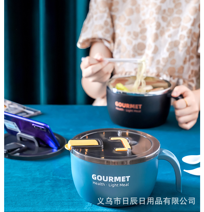 304不锈钢泡面碗可沥水 带盖宿舍日式可爱学生女食堂打饭碗快餐碗详情16