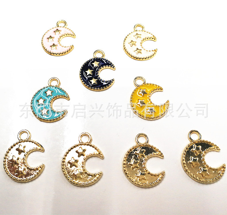 DLY jewelry accessories: Korean version, exquisite and eco-friendly alloy star and moon painting oil pendant, available in multiple colors pic 3