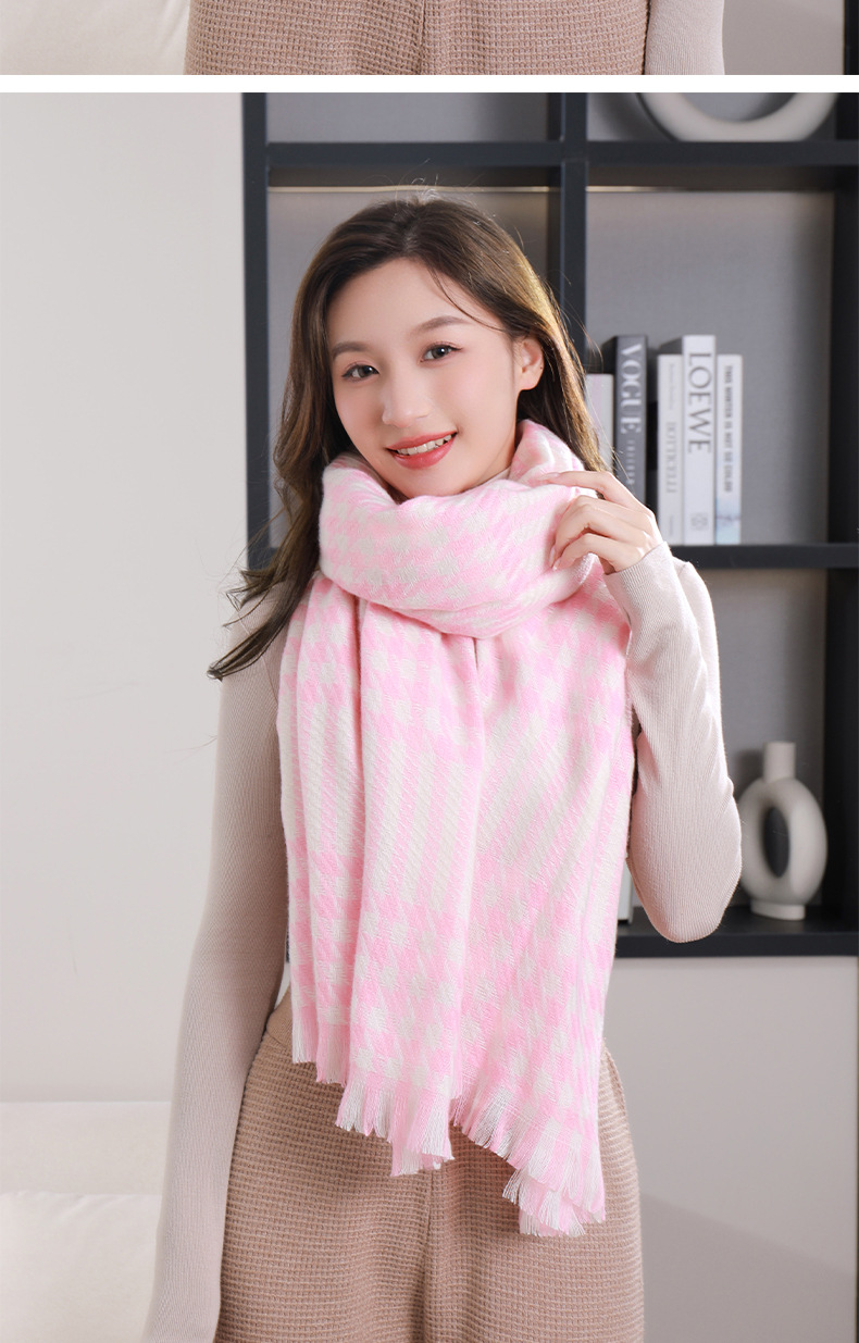 New autumn and winter checkered short beard imitation cashmere scarf for female students, warm and versatile soft shawl manufacturer wholesale pic 16