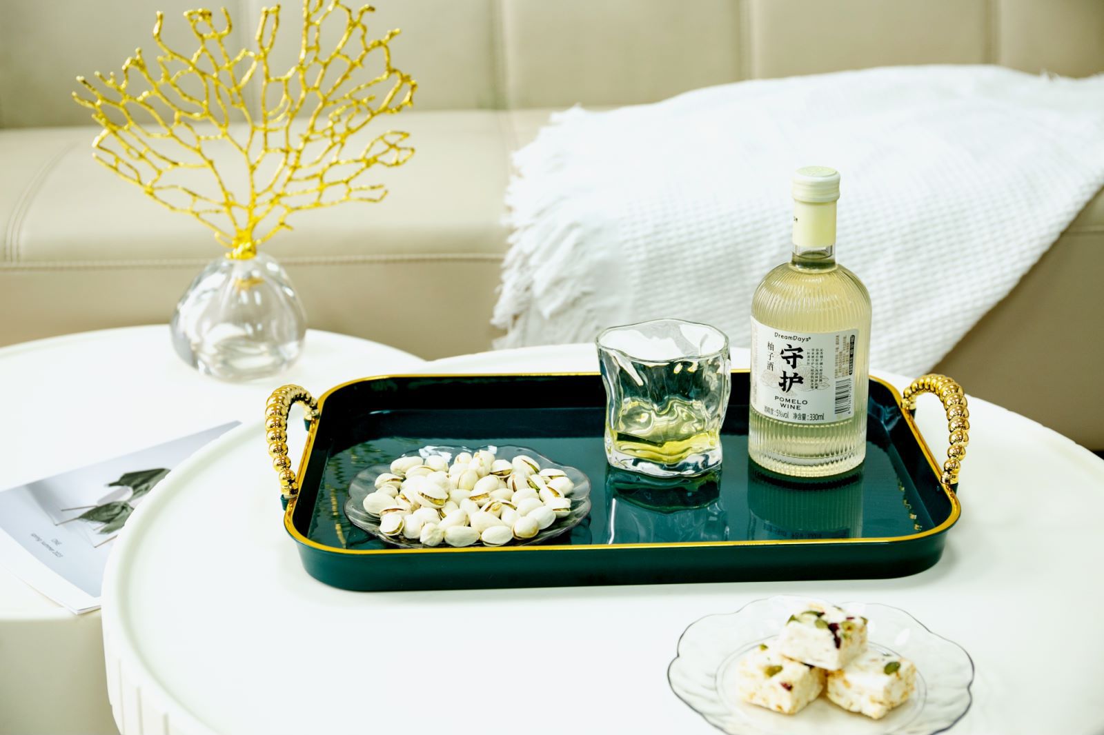 长方形白金轻奢双耳托盘家用放茶杯网红茶盘客厅水杯水果盘收纳盘详情14