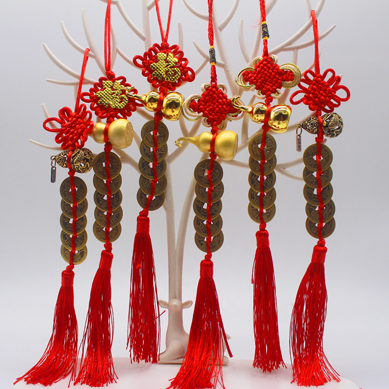 Cinnabar Fulu frosted gold gourd pendant, painted bagua metal gourd pendant, black copper five-emperor coin gourd pendant pic 17