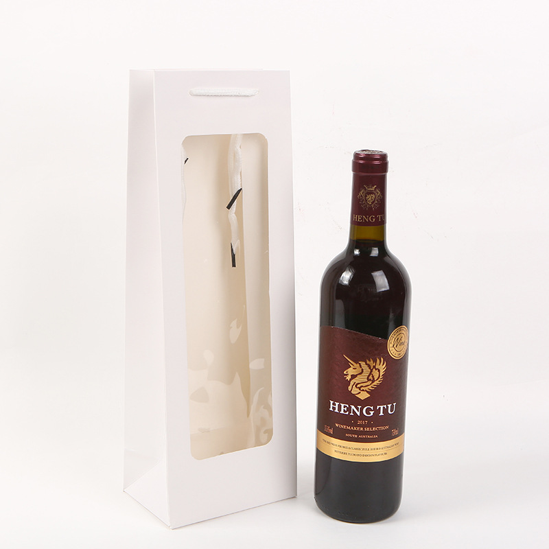 Wholesale of new white card single-color windowed wine bags, hand-held wine bags, kraft paper red wine packaging bags and gift bags pic 6