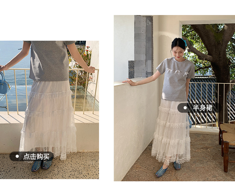 Aisili 2025 Spring Korean ballet-style lace bow design Versatile short-sleeved T-shirt for women 13316 pic 9