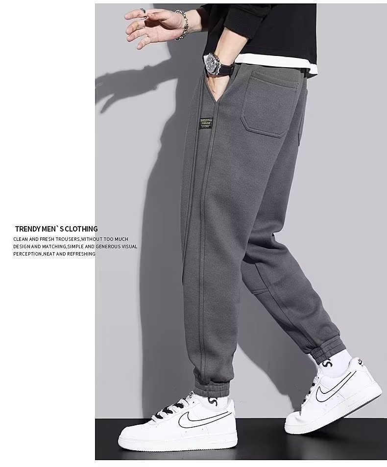 休闲卫裤男士春秋款宽松束脚裤秋季抽绳弹力针织运动哈伦潮男长裤详情13