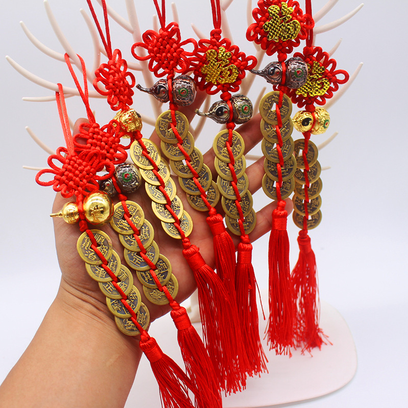 Cinnabar Fulu frosted gold gourd pendant, painted bagua metal gourd pendant, black copper five-emperor coin gourd pendant pic 19