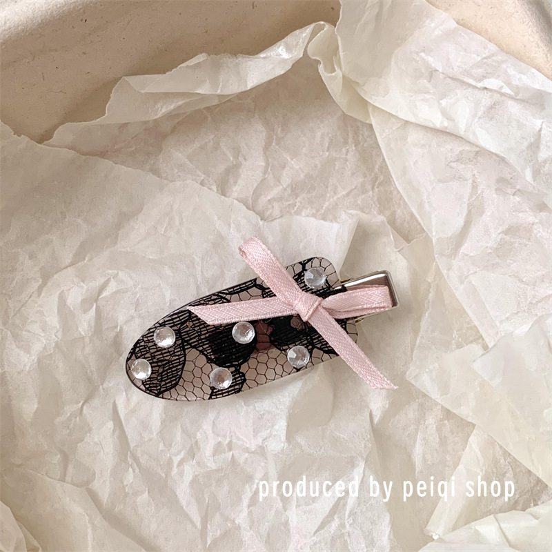 韩版小众设计蝴蝶结蕾丝水钻无痕发夹侧边碎发刘海夹高级感发饰女详情5