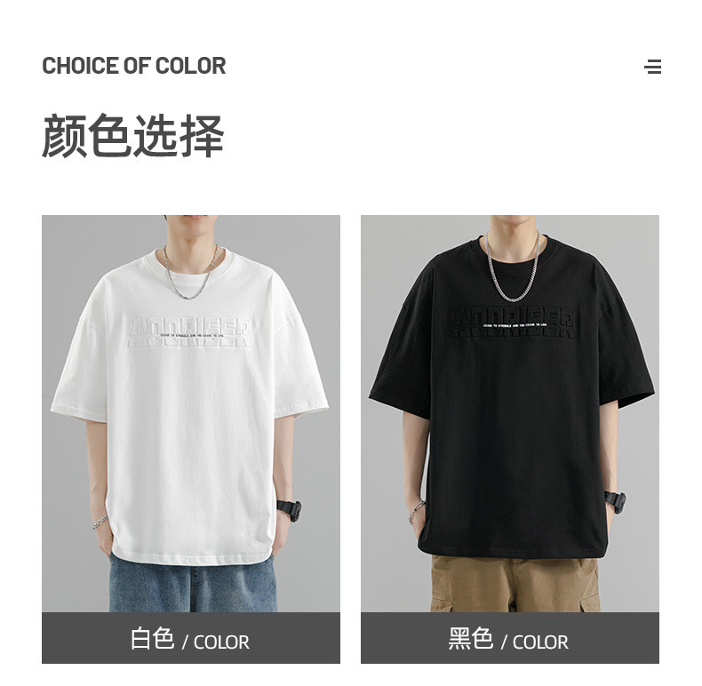 【 Pure Cotton 】 Steel stamp letter short-sleeved T-shirt for men, round neck, loose, casual and versatile, trendy 2024 Summer new short T-shirt pic 8