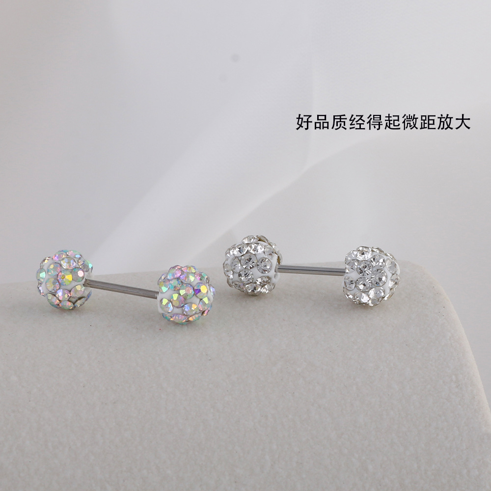 圆形OL免摘软陶满钻球耳钉925轻奢风耳骨钉钛钢养耳洞拧螺丝耳饰详情18