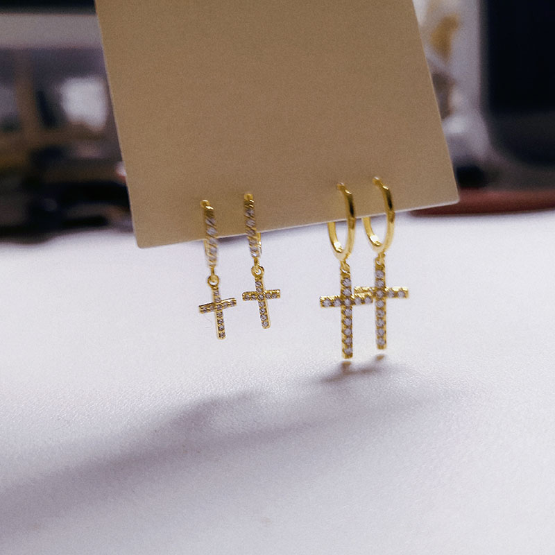 925 sterling silver earrings, personalized cross-shaped micro-inlaid zircon small ear rings, simple ear buckles, European and American accessories pic 13