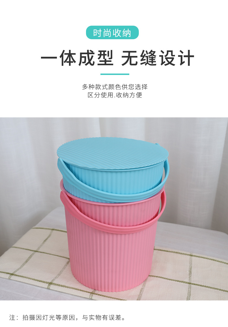 The manufacturer wholesals thickened plastic fishing buckets in macaron color, which can be carried by hand with a lid and are round for storage. They are multi-purpose buckets for bathing pic 3