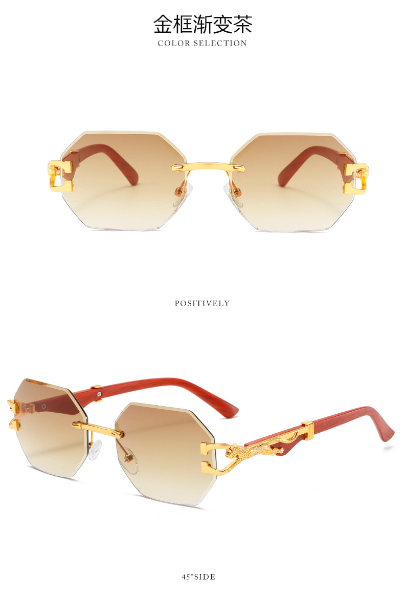 新款时尚复古木纹豹子镜腿墨镜男方框休闲街拍猎豹装饰太阳镜详情15