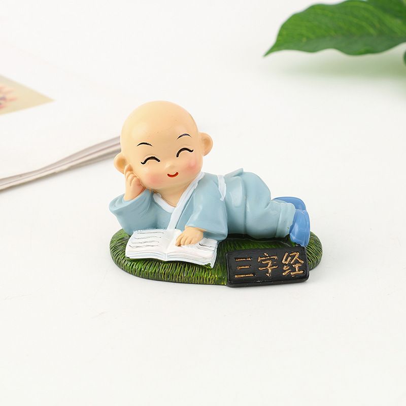 新款可爱卡通桌面小摆件四书五经博学看书小和尚树脂工艺品摆件详情14