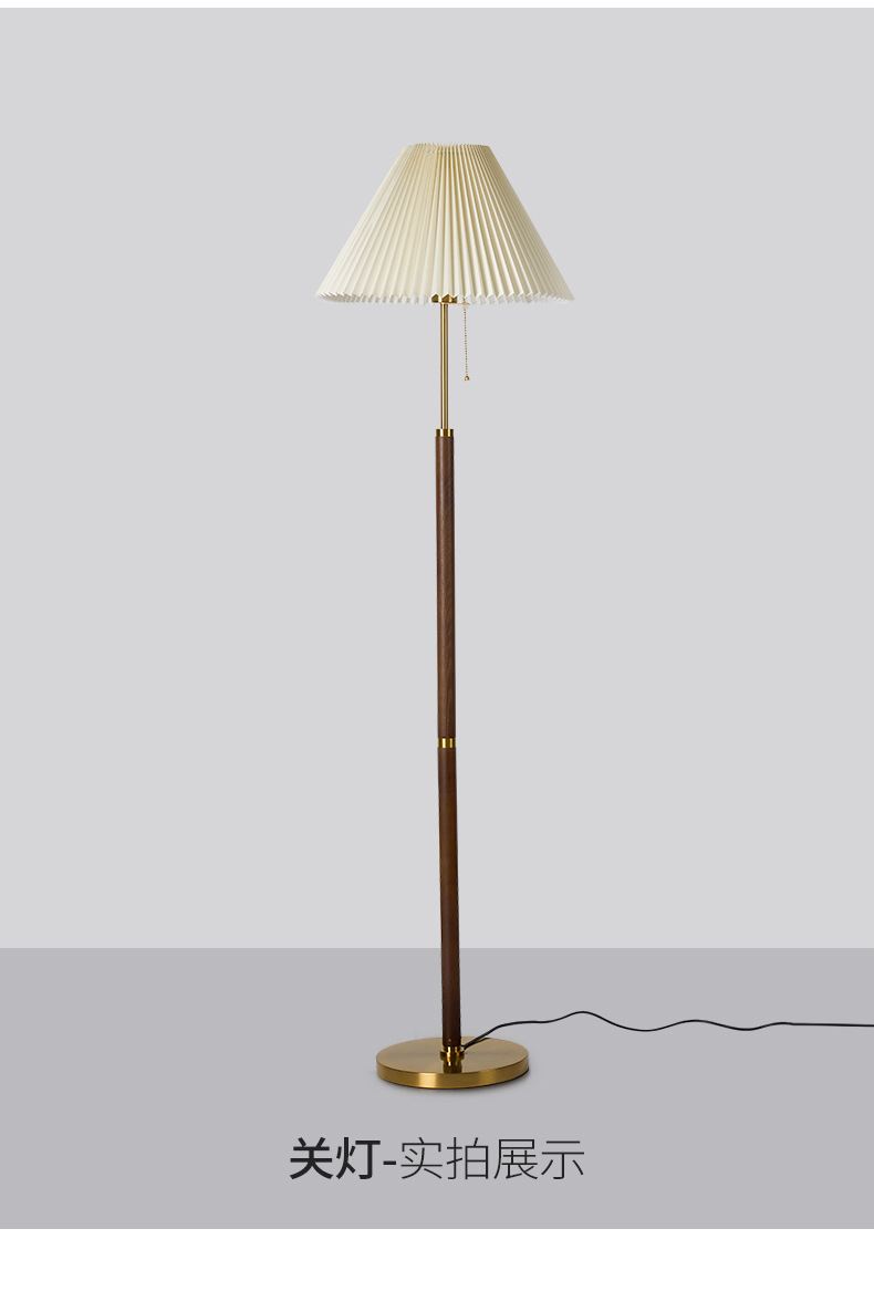 卧室床头灯氛围地灯美式百褶落地灯客厅沙发旁胡桃木复古民宿台灯详情12