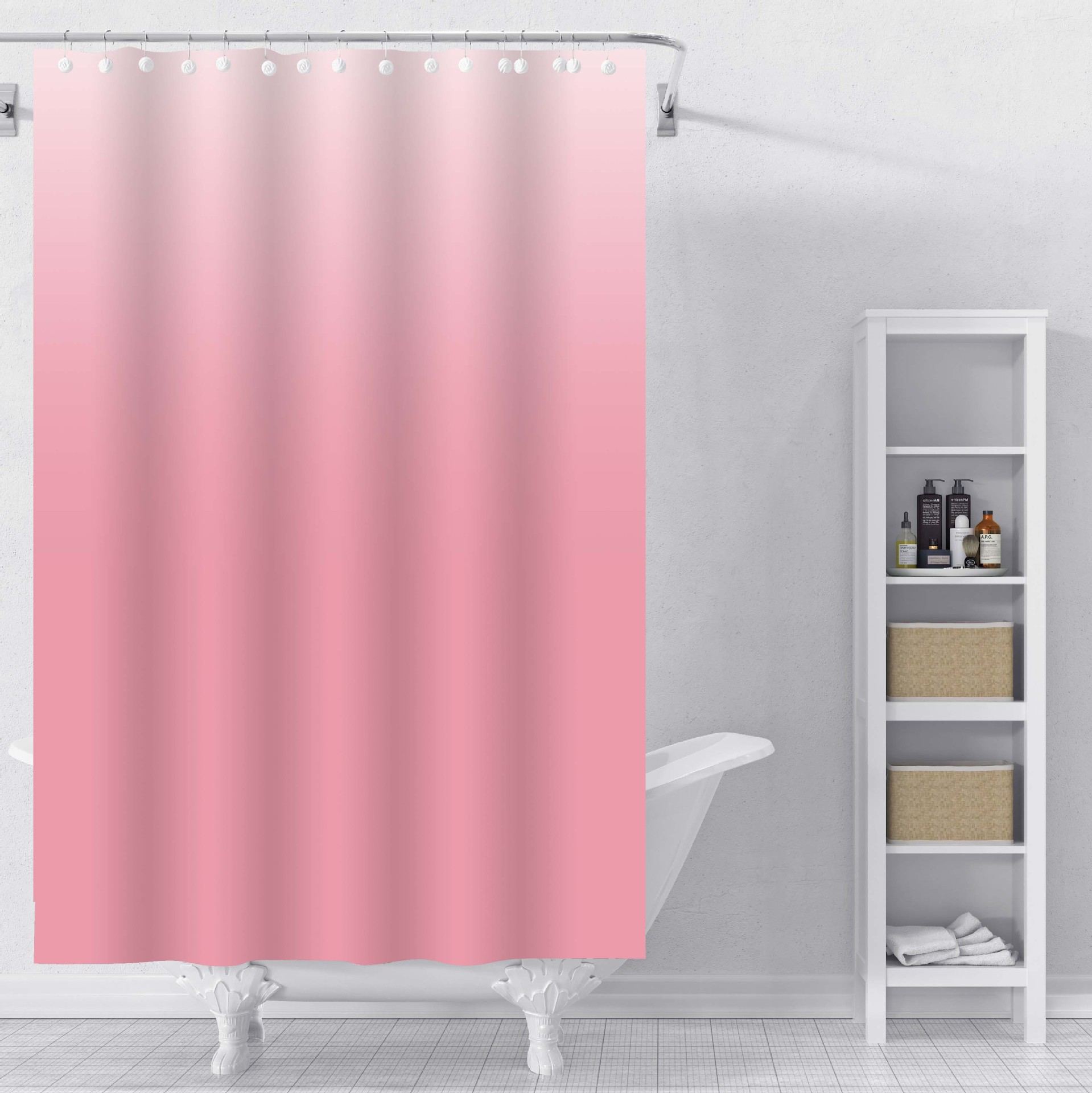 现货渐变PEVA浴帘防水易清洗浴帘新款创意卫生间装饰隔断帘免打孔详情5